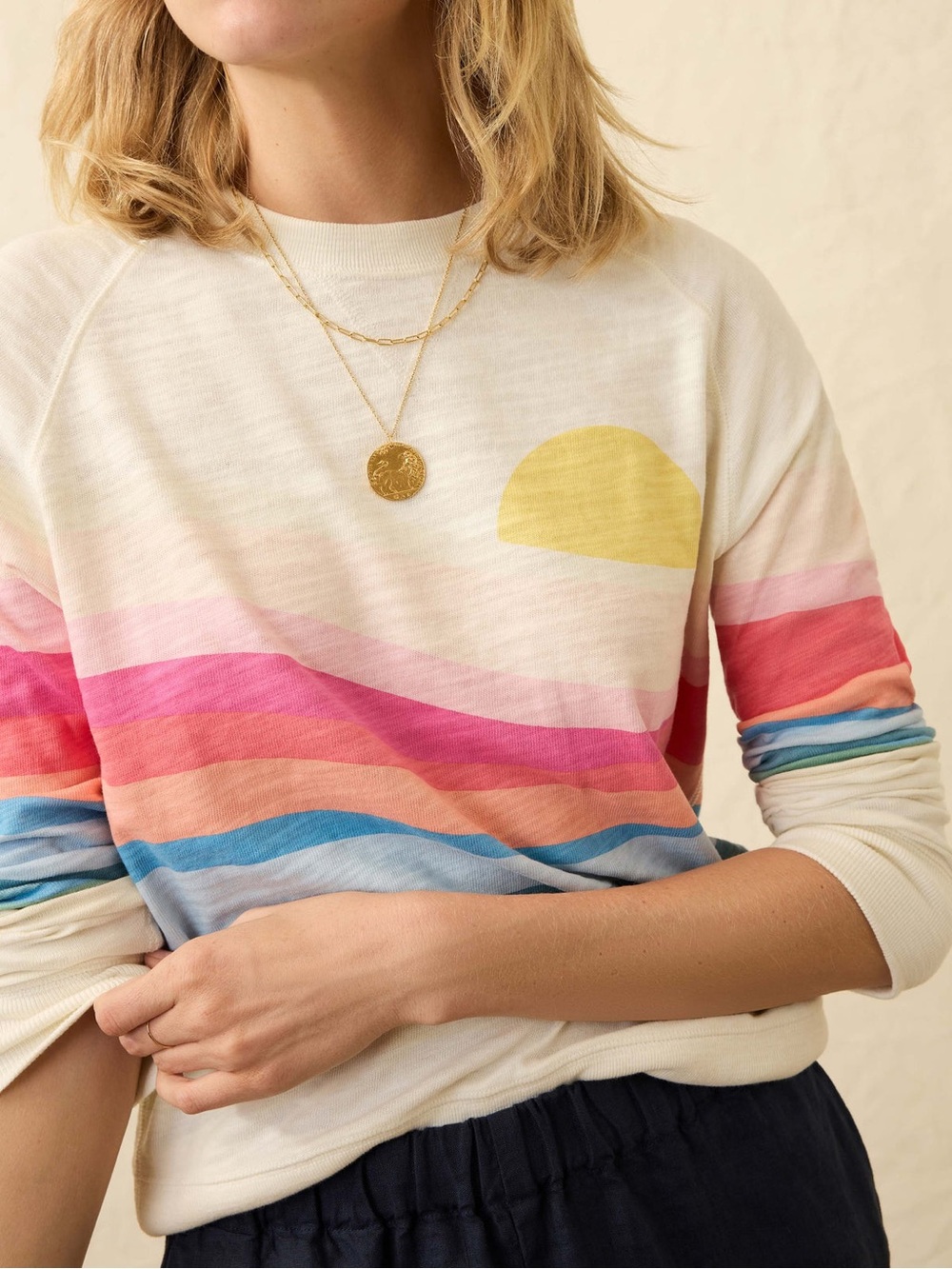 Faherty Sunwashed Organic Crewneck - Sun Spritz Soleil cotton rainbow size XL